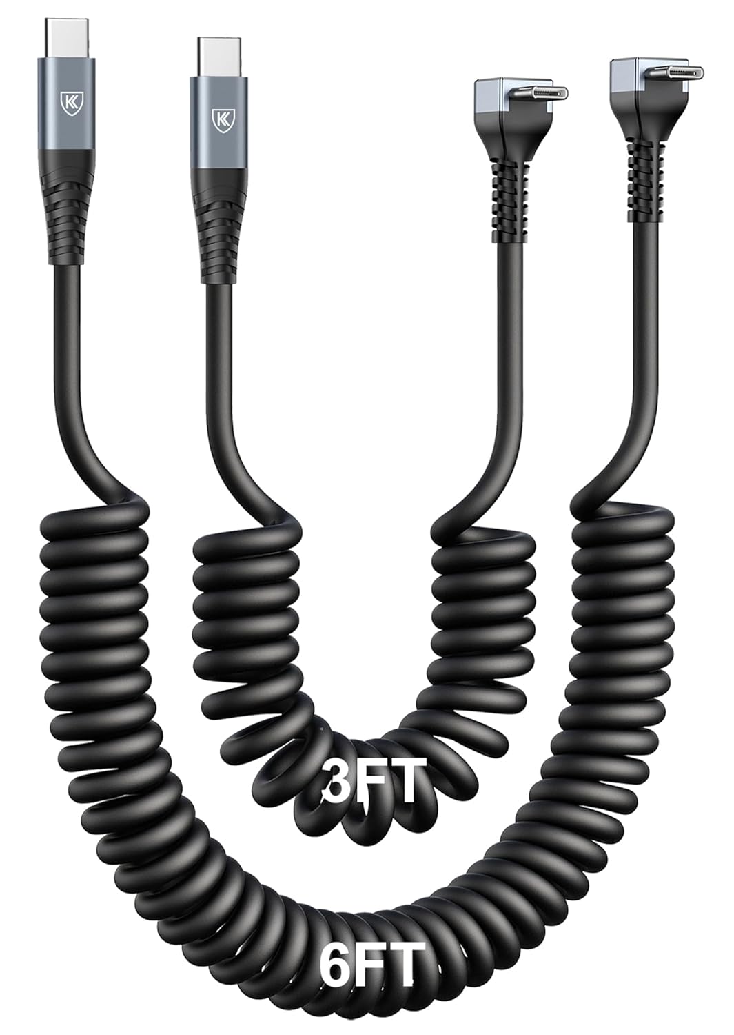 90 Degree Coiled USB C Cable for Car [3FT/6FT], USB C to C Cable Fast Charging, USBC to USBC Cable 60W 3A, USB Type C Cord for iPhone 17/16/15/Pro Max, Samsung Galaxy S23, LG and More USB C Devices