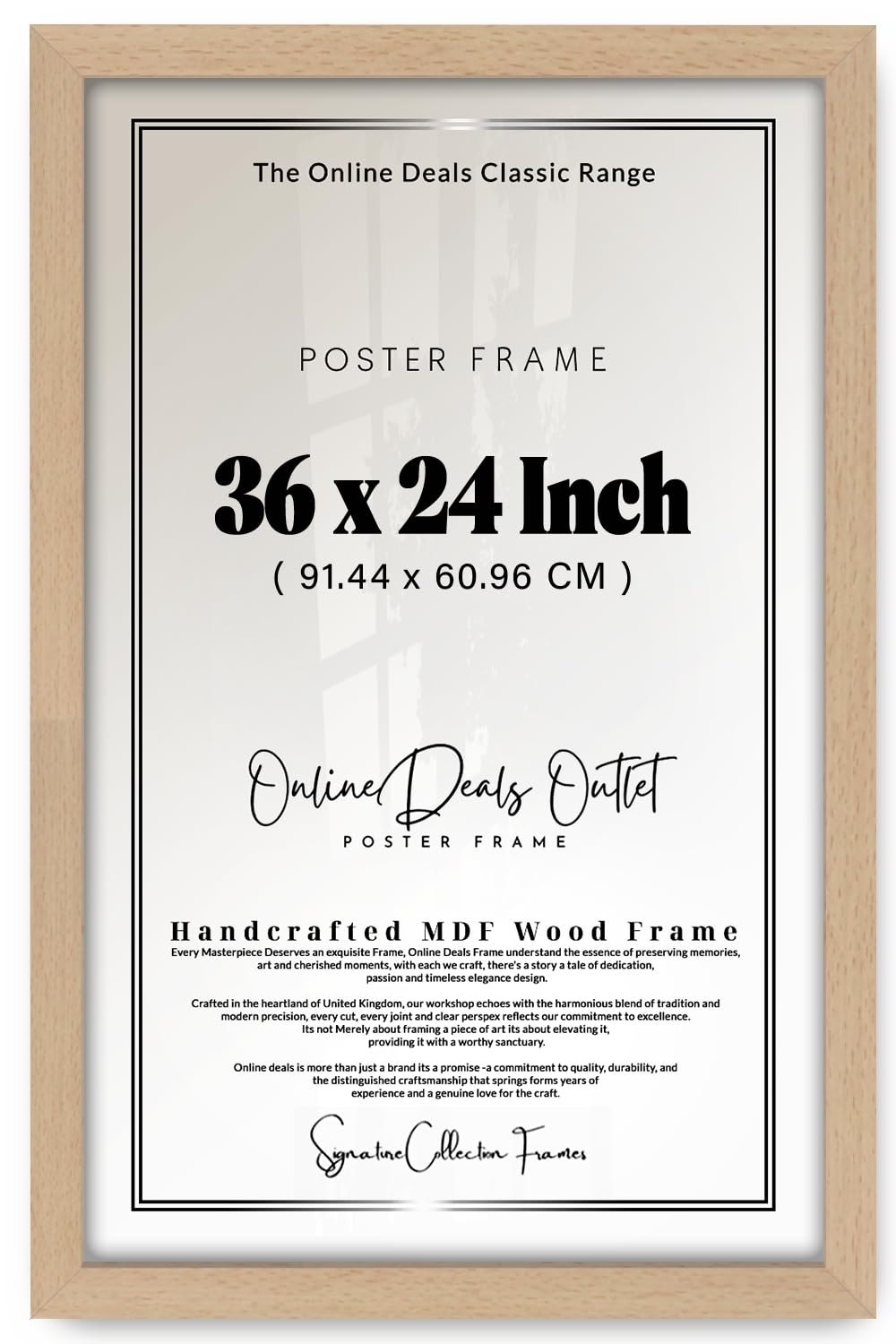 Online Deals | MDF Poster Frame (91.44 x 60.96 CM) 36x24 Inch for Artistic Black & White Photography & Typography Prints, Stylish MDF Finish, Hanging Hooks [ Beech ]