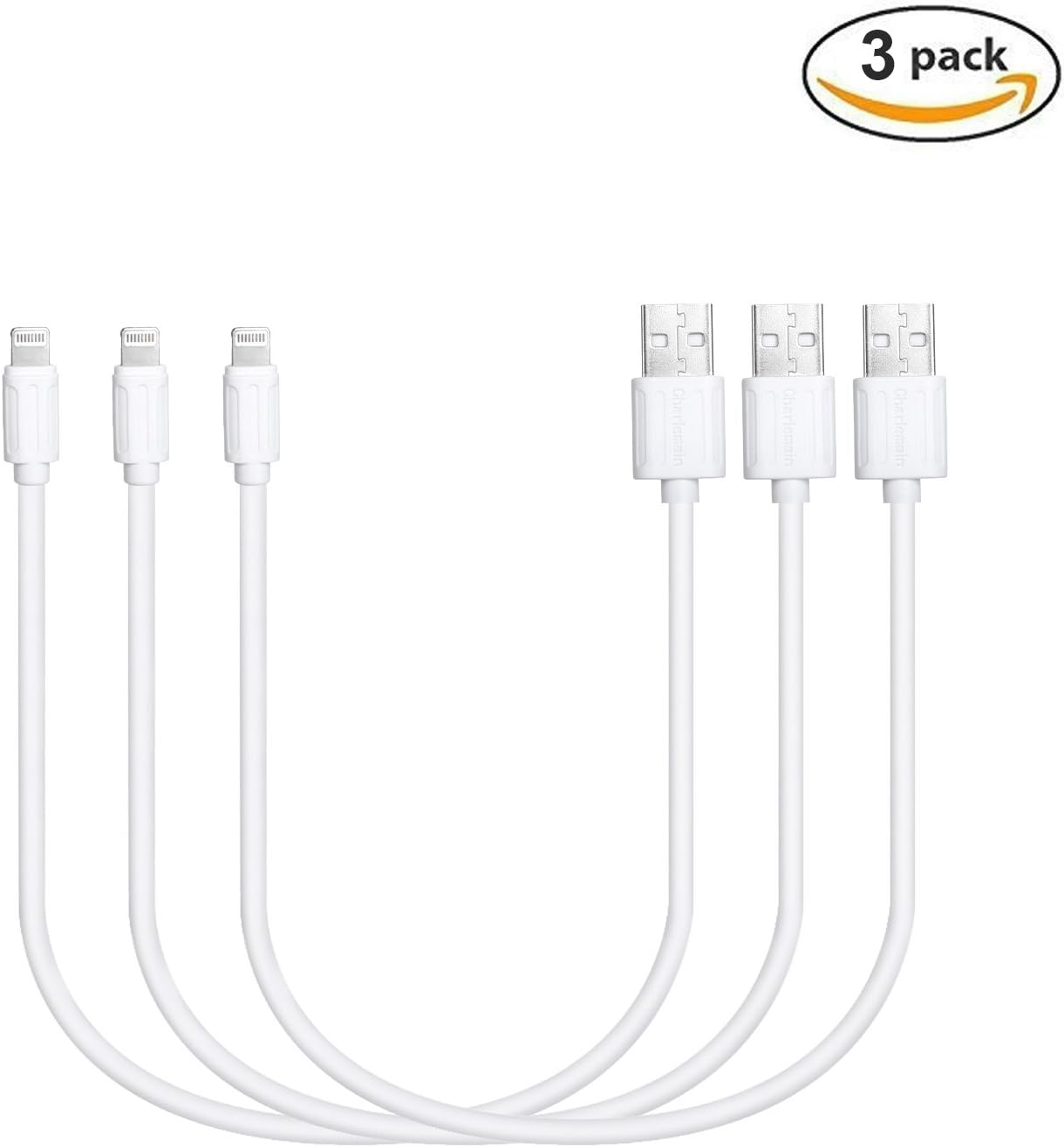Short Lightning Cable 1ft Lightning to USB Charging Data Sync Cord for iPhone X/8/8 Plus/7/6/6 Plus/6S/6S Plus, iPhone 5 5S 5C, iPad Mini, iPad Air, iPod Touch, iPod (White) -3 Pack