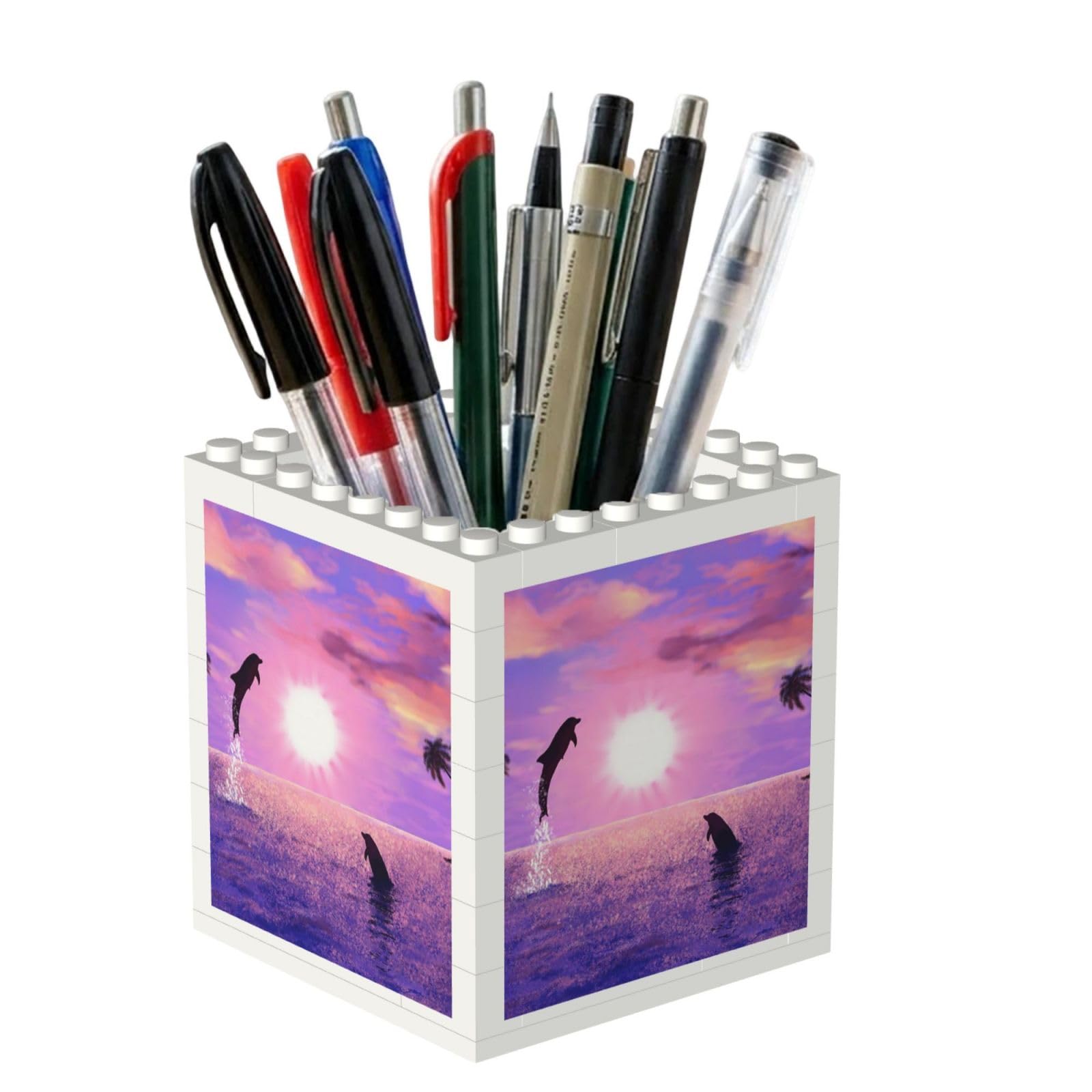 Poadnly Sunset Dolphins, Pen Pot Pencil Holder for Office Home School, Compact Desk Organiser for Office Stationery
