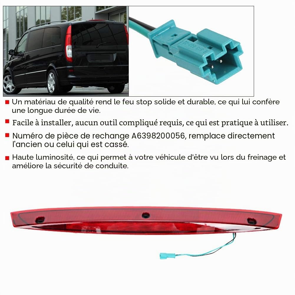 Akozon Lumière de frein feu de stop de voiture 2,7W haute feu stop A 6398200056 A 639 820 0056 6398200056 Fit pour W639 Vito Viano
