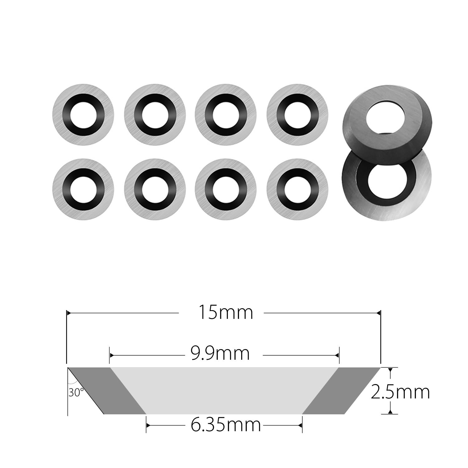 Wymienne wkładki z węglika spiekanego 8,9 mm 12 mm 15 mm 16 mm 18 mm okrągłe wkładki z węglików spiekanych frezy do narzędzi tokarskich, 10 sztuk (B 8,9 x 1,85 mm)