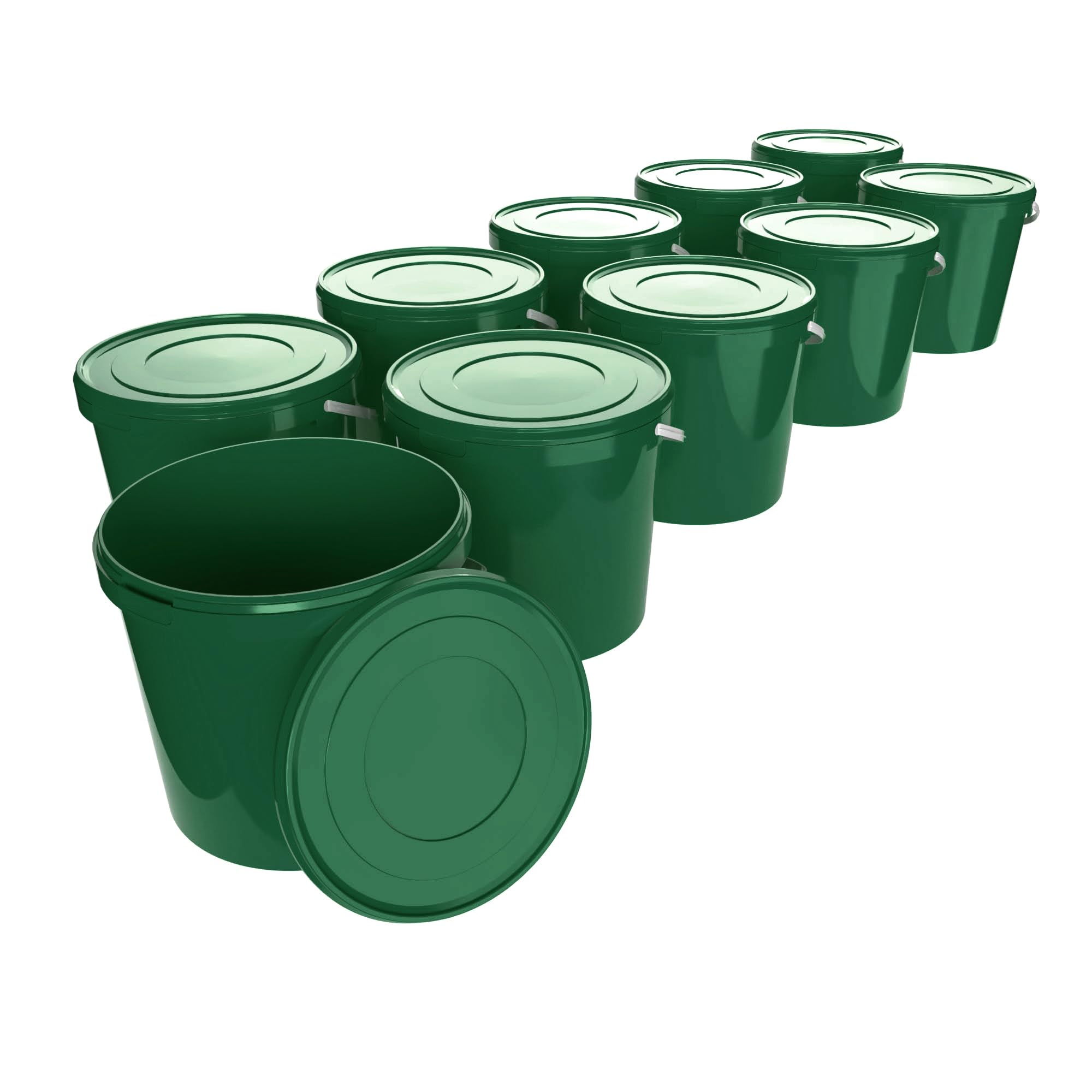Fixedbyu Green 10 Buckets With Lid, 10 L, Round, Plastic Bucket, Food-Safe, Airtight And Stable, Empty Bucket With Handle And Lid Suitable For Food, Chemistry, Washing Powder, Adhesives