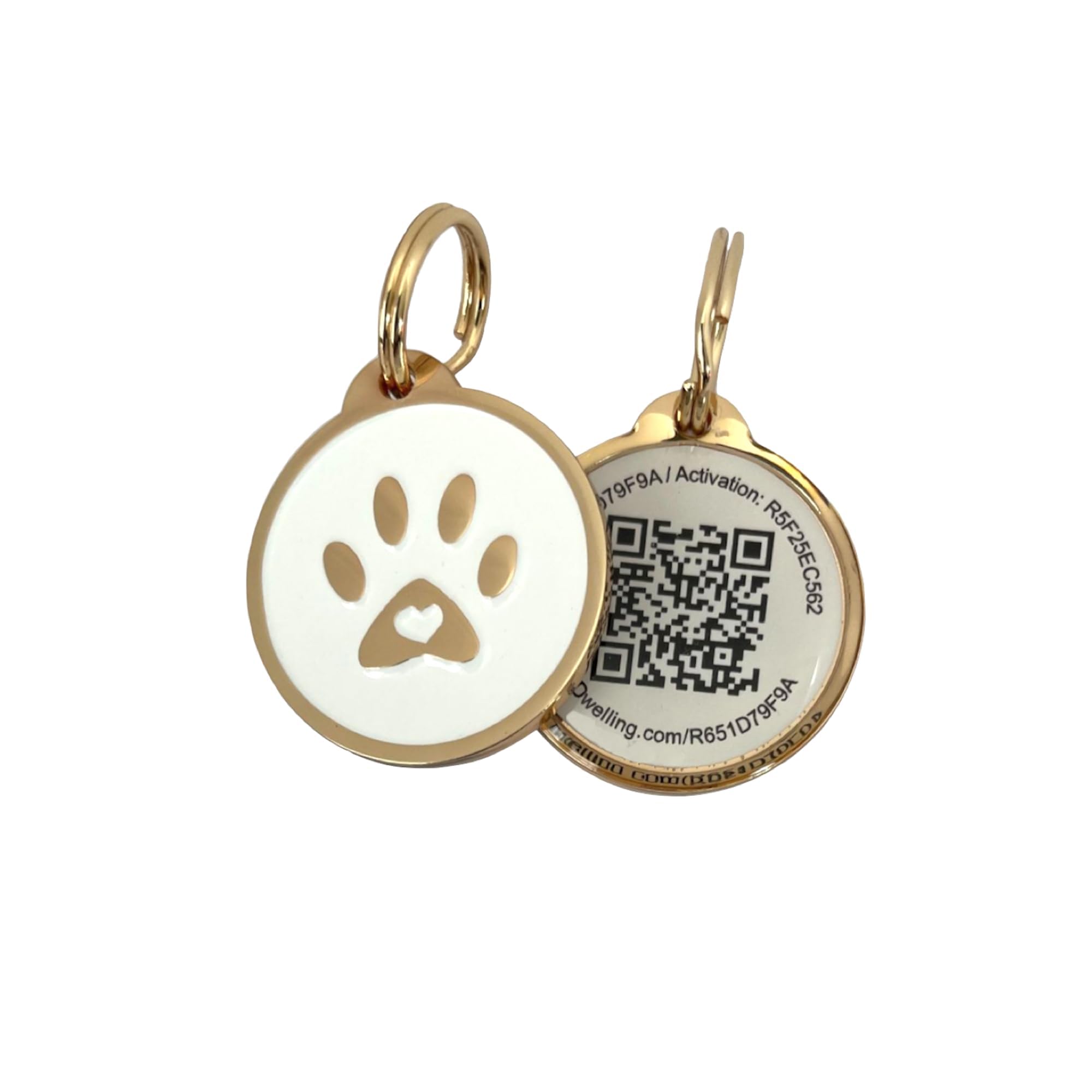 Pet Dwelling Premium QR Code Pet ID Tags - Dog Tags and Cat Tags, Connect to Online Pet Profile, Receive Instant Scanned Tag Location Email Alert(Gold White Paw)