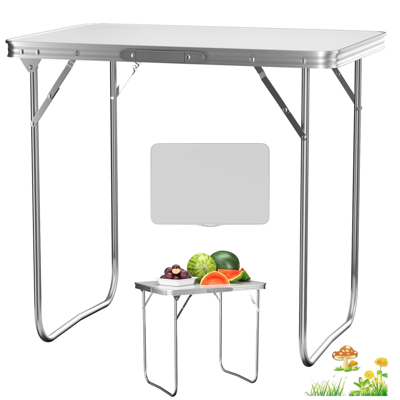 Lucn 2.6ft Folding Camping Table, Portable Foldable Pop-Up Picnic Tables for Outdoor Indoor Garden, Balcony Market Kitchen Work Table, 80 x 60 x 69 cm — image 1