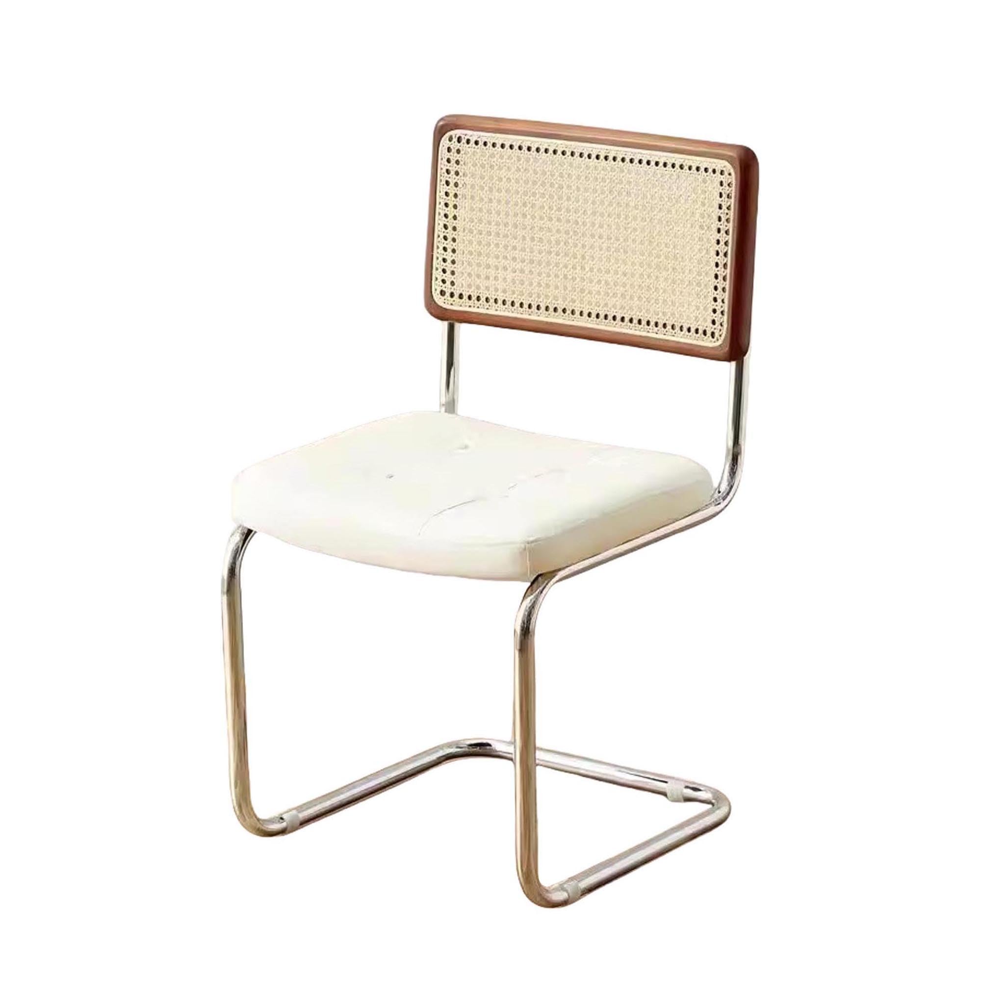 4-Piece Rattan Dining Chair Set PU Leather Kitchen Chairs with Silver Metal Legs & Cushions Comfortable Accent Chairs for Dining Room Kitchen Living Room