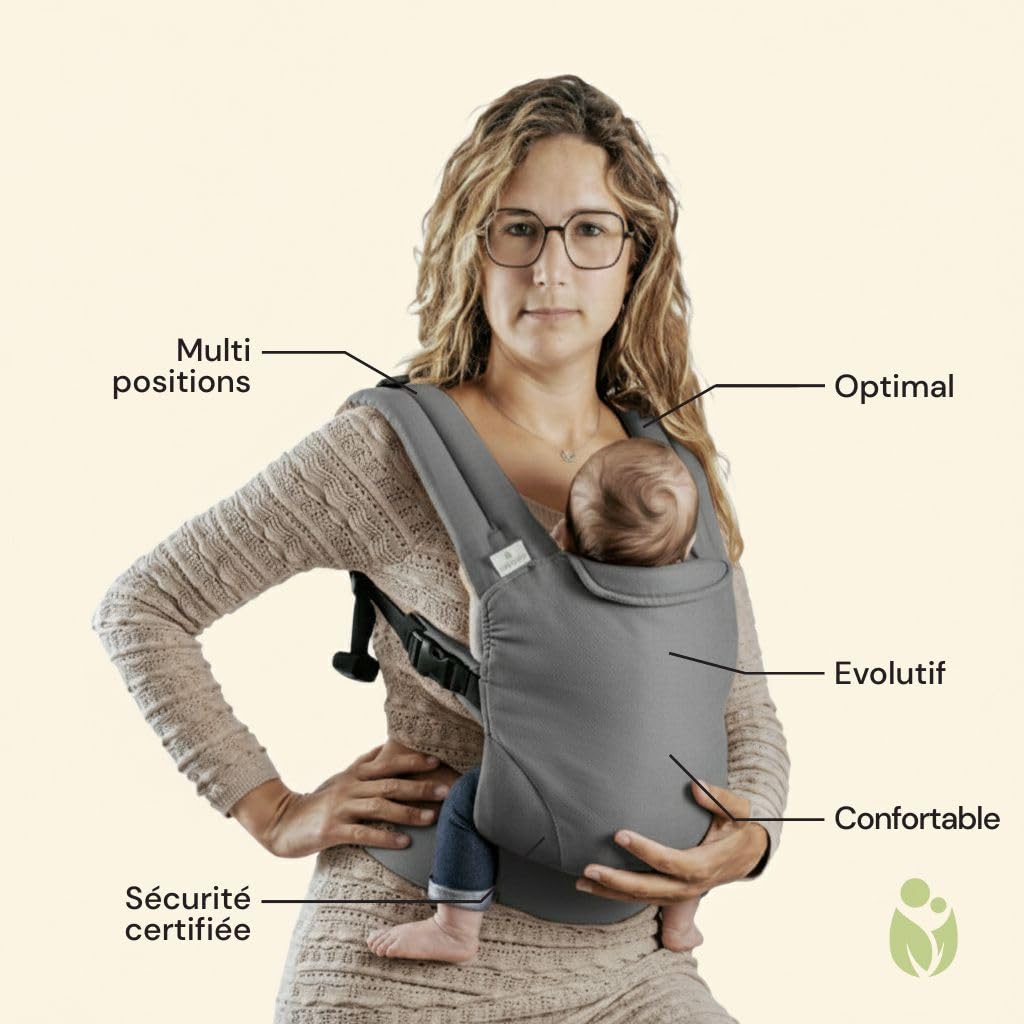 Pack Portage Évolutif : Porte-Bébé Guizy Gris Marin avec Ceinture Tékizy & Écharpe Simply Sling Vert Amande - Kit Nomade Complet en Coton