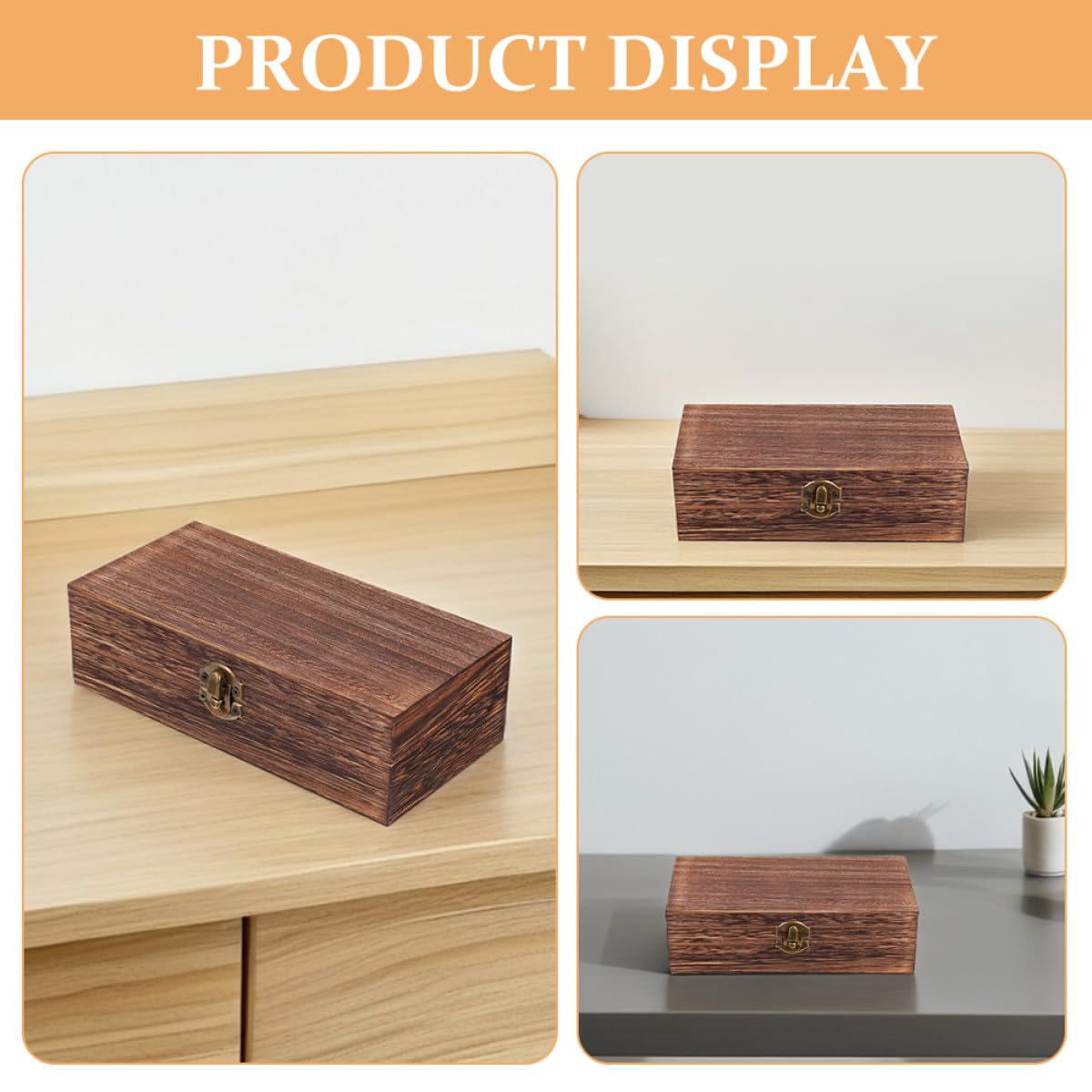 Caja de Madera Vintage Rectangular con Tapa, 2 Piezas