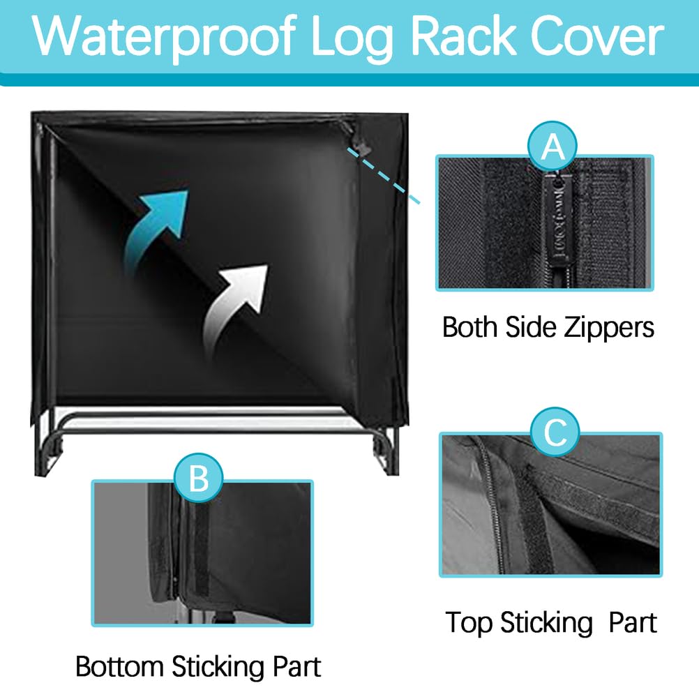 Funda impermeable para estante de leña, funda resistente para estante de madera de almacenamiento exterior Oxford 600D, estante de leña no incluido,Negro,366cm