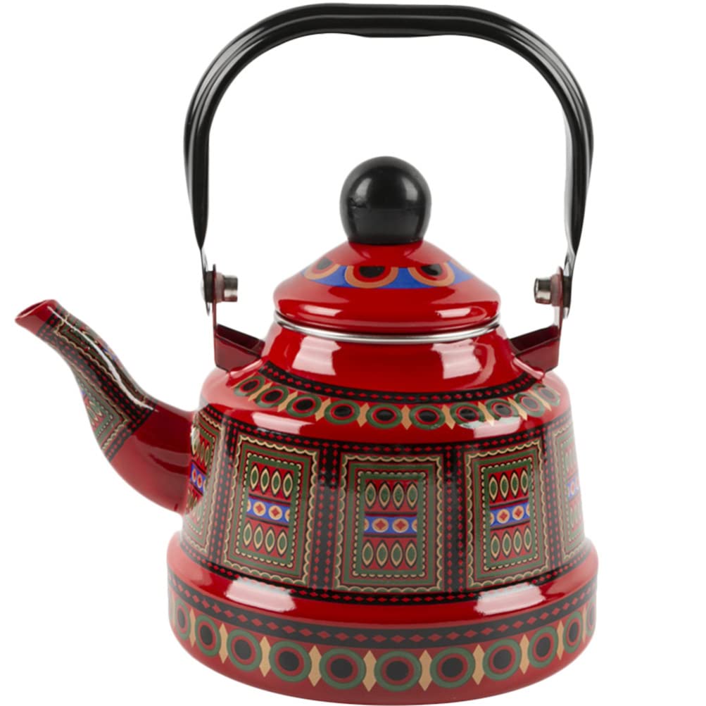 Cabilock Théière émaillée - Vintage - Bouilloire antique - Rétro - Bouilloire nostalgique - Cafetière émaillée - Pichet à induction - 1,7 l - Rouge