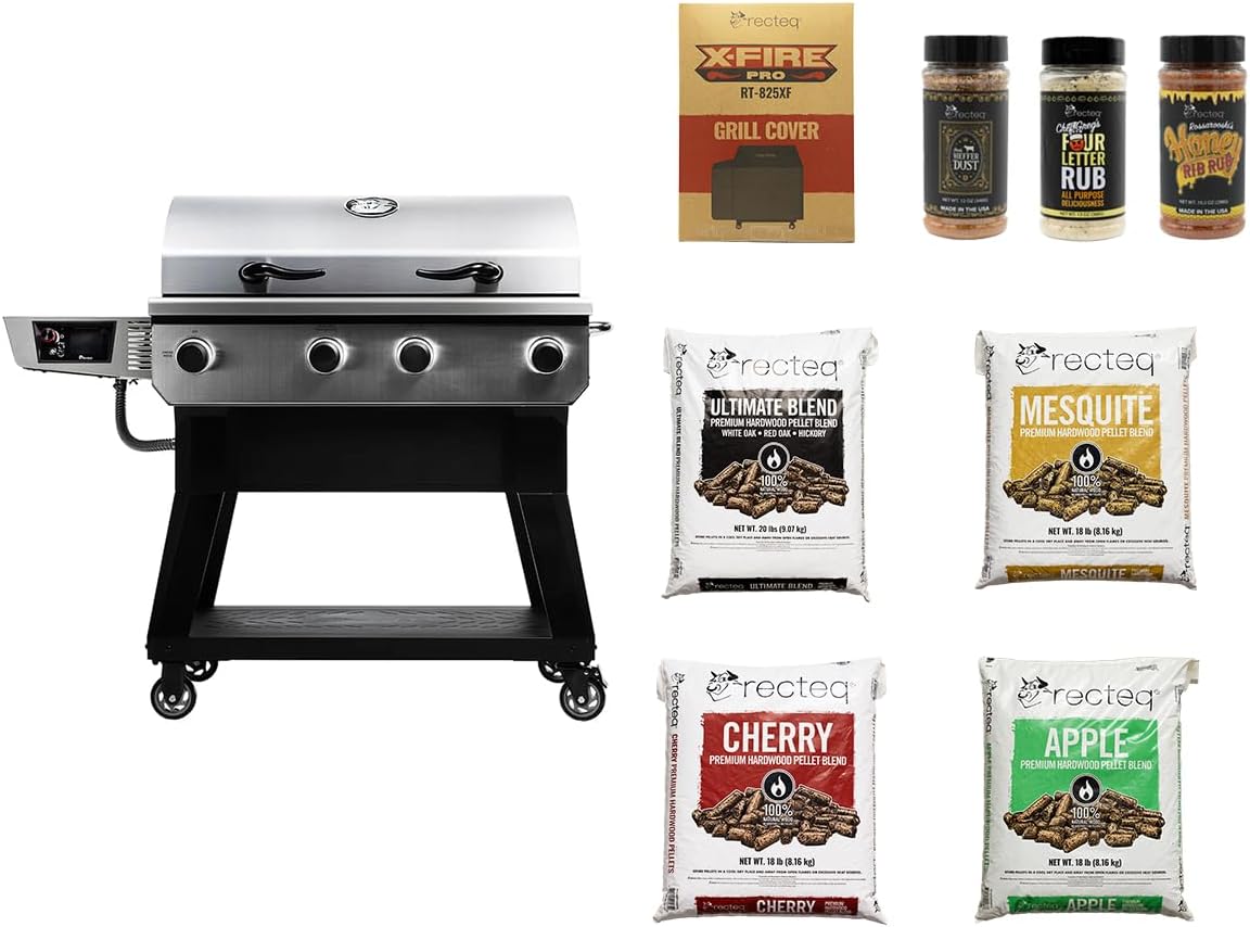 recteq X-Fire Pro 825 Wood Pellet Smoker Grill, Wi-Fi Electric Pellet Grills, Dual Cooking Modes for Hot and Fast + Low and Slow Cooking (Grill + Basics Bundle)