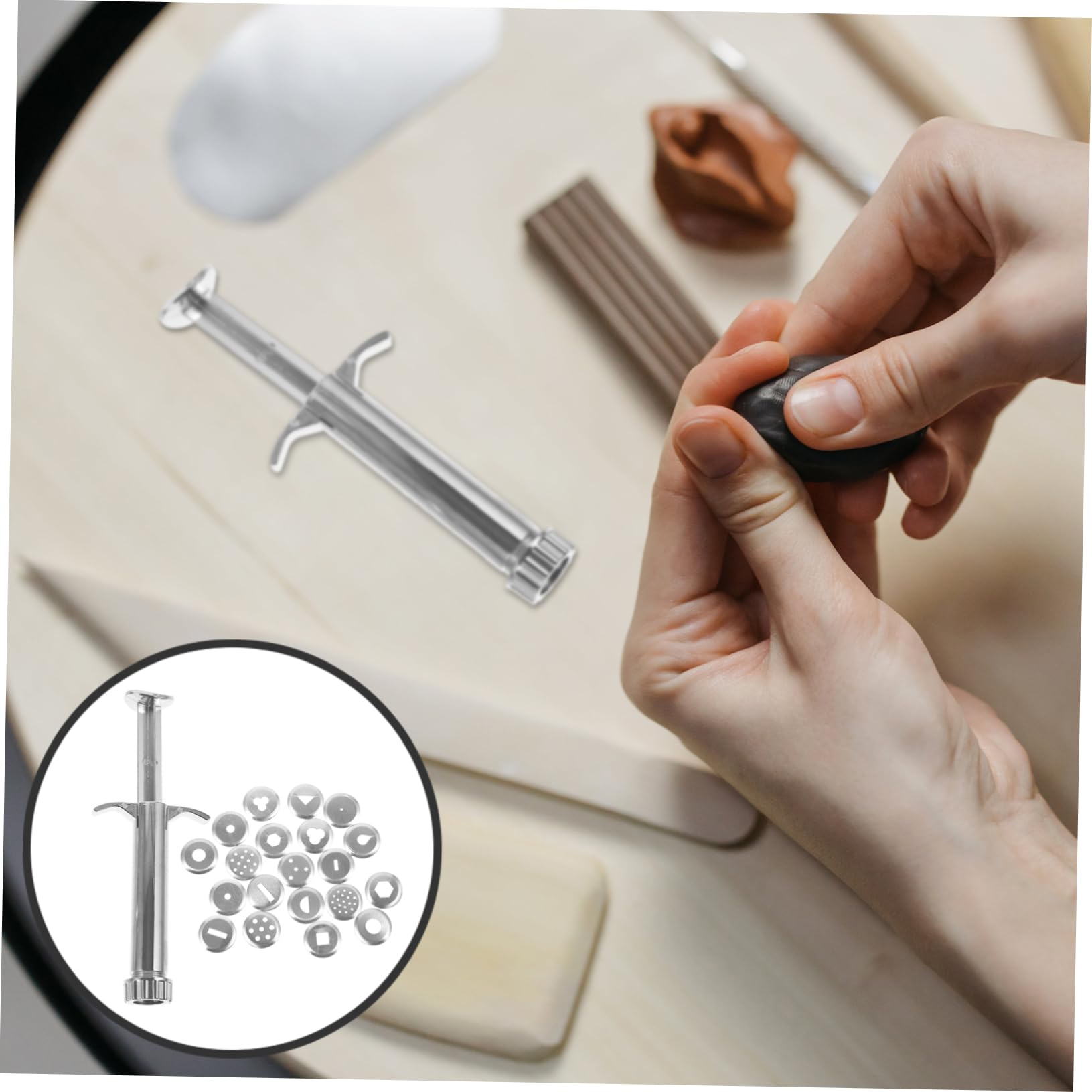 jojofuny 5 Sätze -Quetscher Ton Modellieren Modelliermasse Bildhauerei Hey Polymer Werkzeug DIY Quetscher Clay-Extruder aus Edelstahl Rotierende Fimopresse Rostfreier Stahl Silber
