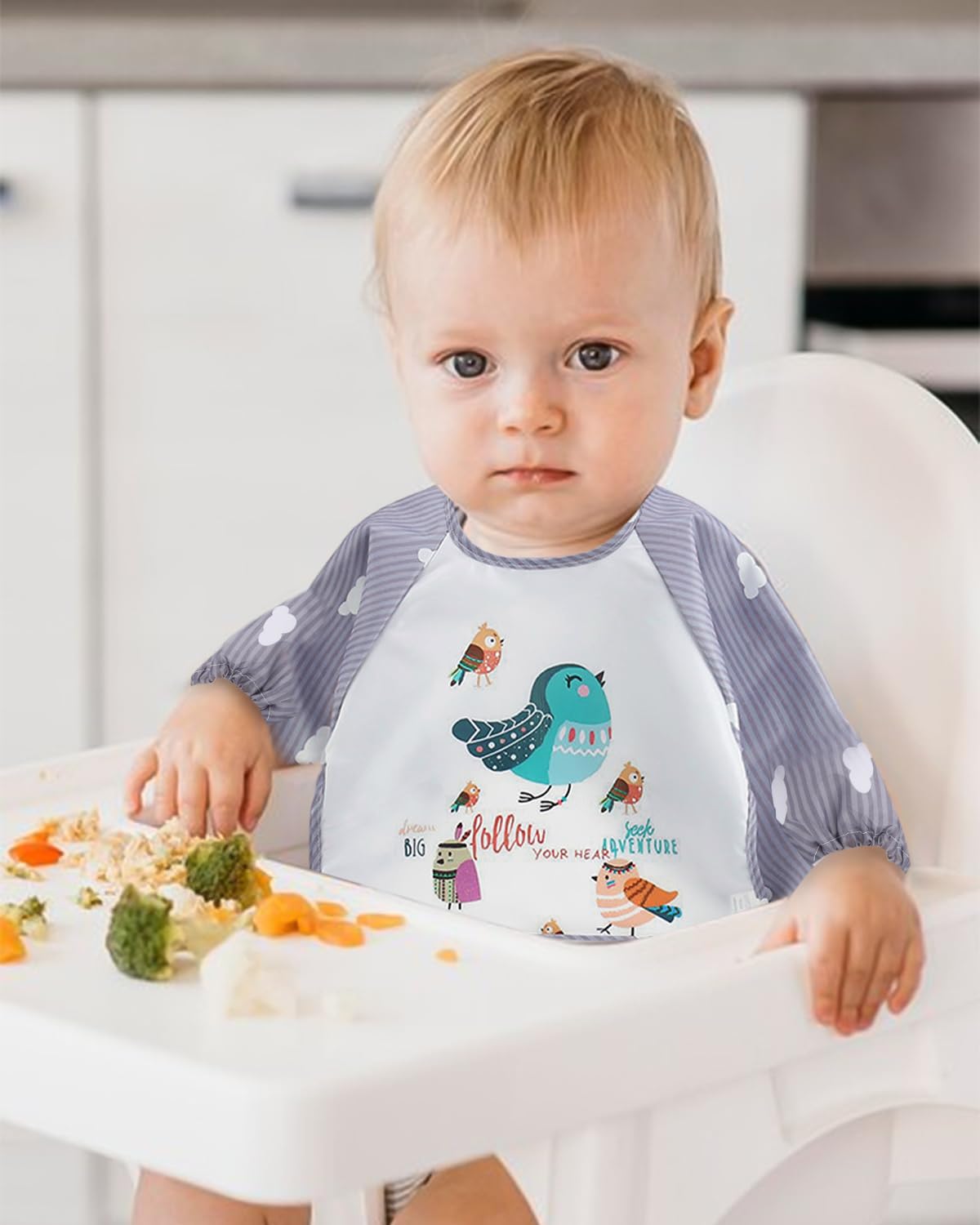 Conjunto de 5 Abero con Mangas Impermeable,Babero de Manga Larga de Bebé con Bolsillo Recoge Comida,con Mangas Impermeable Delantal de Bebé Lavables,para Pintar Artes Bebe Unisex 6 a 36 Meses
