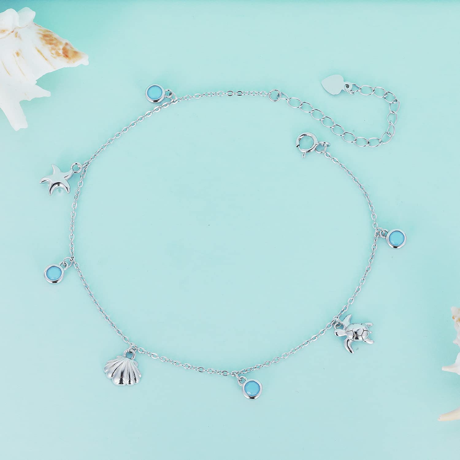 Cavigliera estiva in argento Sterling 925 con oceano da donna, BST006, Misura unica, Argento sterling