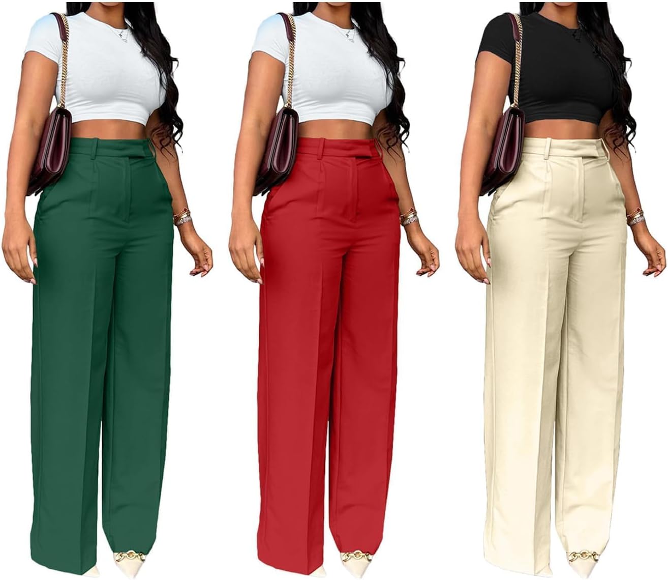 Unybwonn Women Wide Leg Dress Pants High Waisted Straight Leg Business Slacks Work Pants Casual Button Down Trousers - Image 4