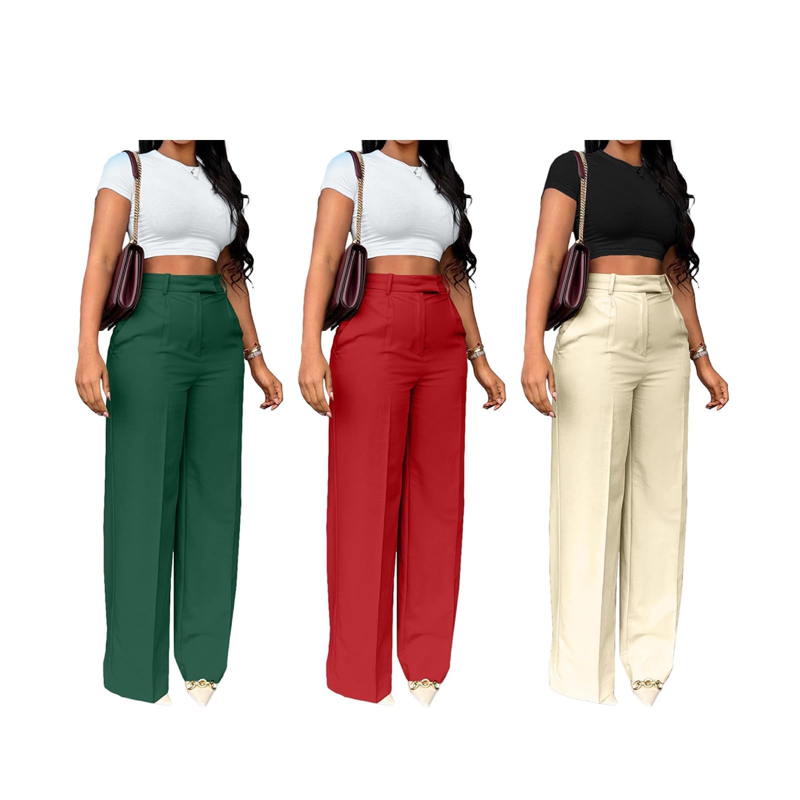 Unybwonn Women Wide Leg Dress Pants High Waisted Straight Leg Business Slacks Work Pants Casual Button Down Trousers