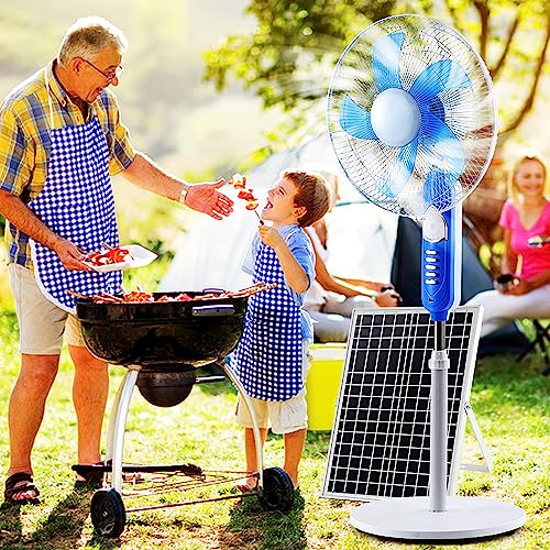 Alta efficienza: i ventilatori a piedistallo da campeggio sono dotati di pannelli solari ad alta efficienza e tecnologia avanzata del motore che scaricano l'aria calda e l'umidità con il massimo volume d'aria.