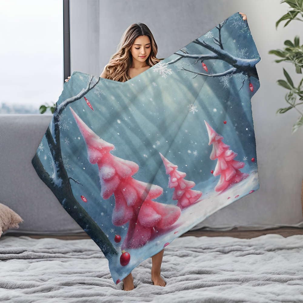 Couverture flanelle Noël rose 150x200 cm idée cadeau idéale pour l'hiver