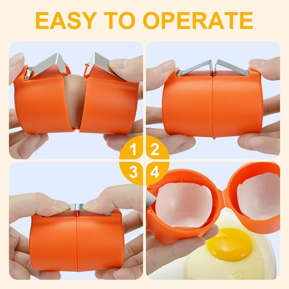 2Pcs Egg Shell Opener, 2025 New Egg Cracker Tool for Raw Eggs, Hard Boiled Egg Peeler Egg Cube Egg Separator Handheld, Stainless Steel Eggshell Breaker Egg Shell Cutter Kitchen Gadgets（Orange Yellow）