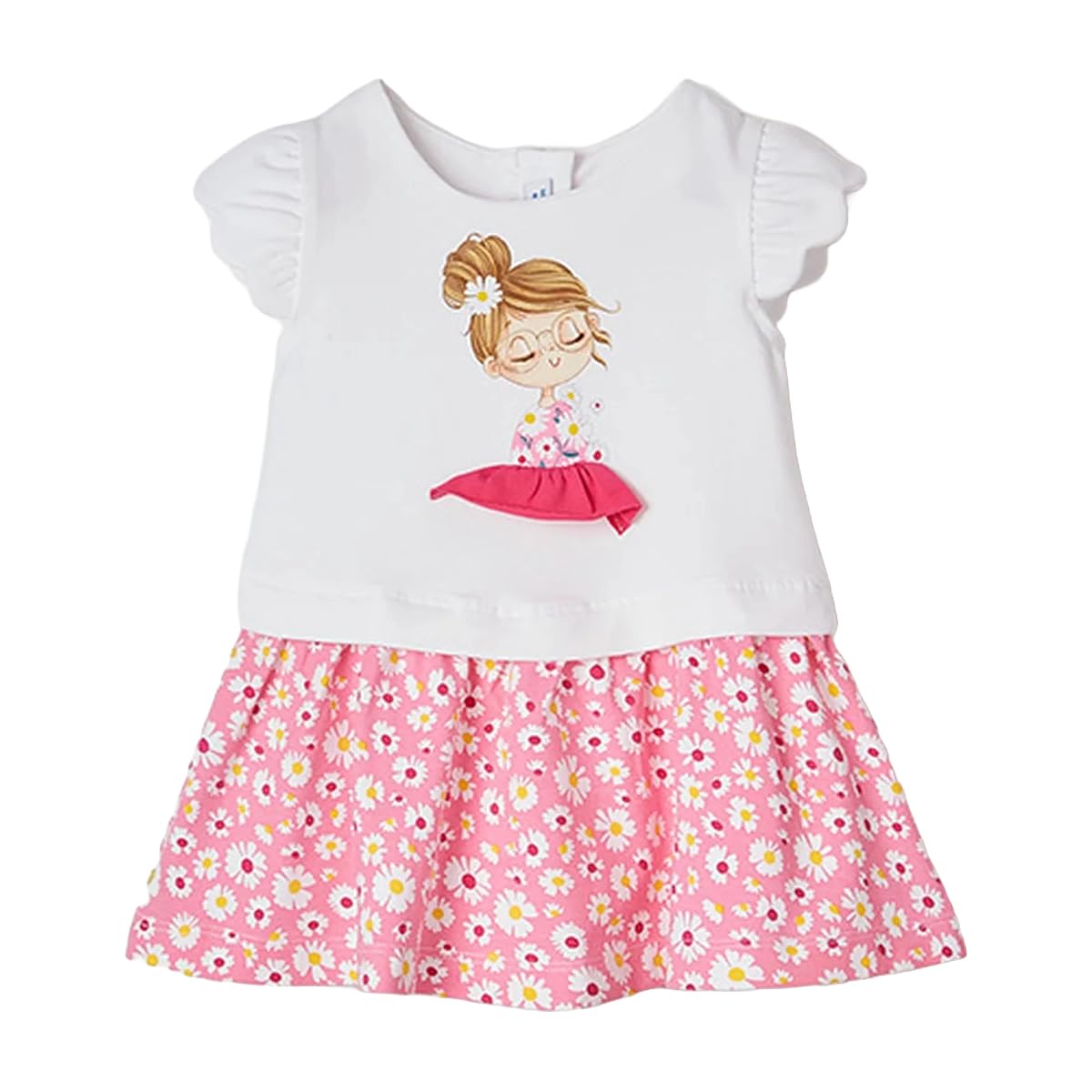Mayoral 1941 Vestito Estivo Bambina 6-24 Mesi – Rosa con Stampa Bimba e Margherite, Gonna Floreale Ampia, Cotone Leggero, Look Dolce e Comodo Estivo