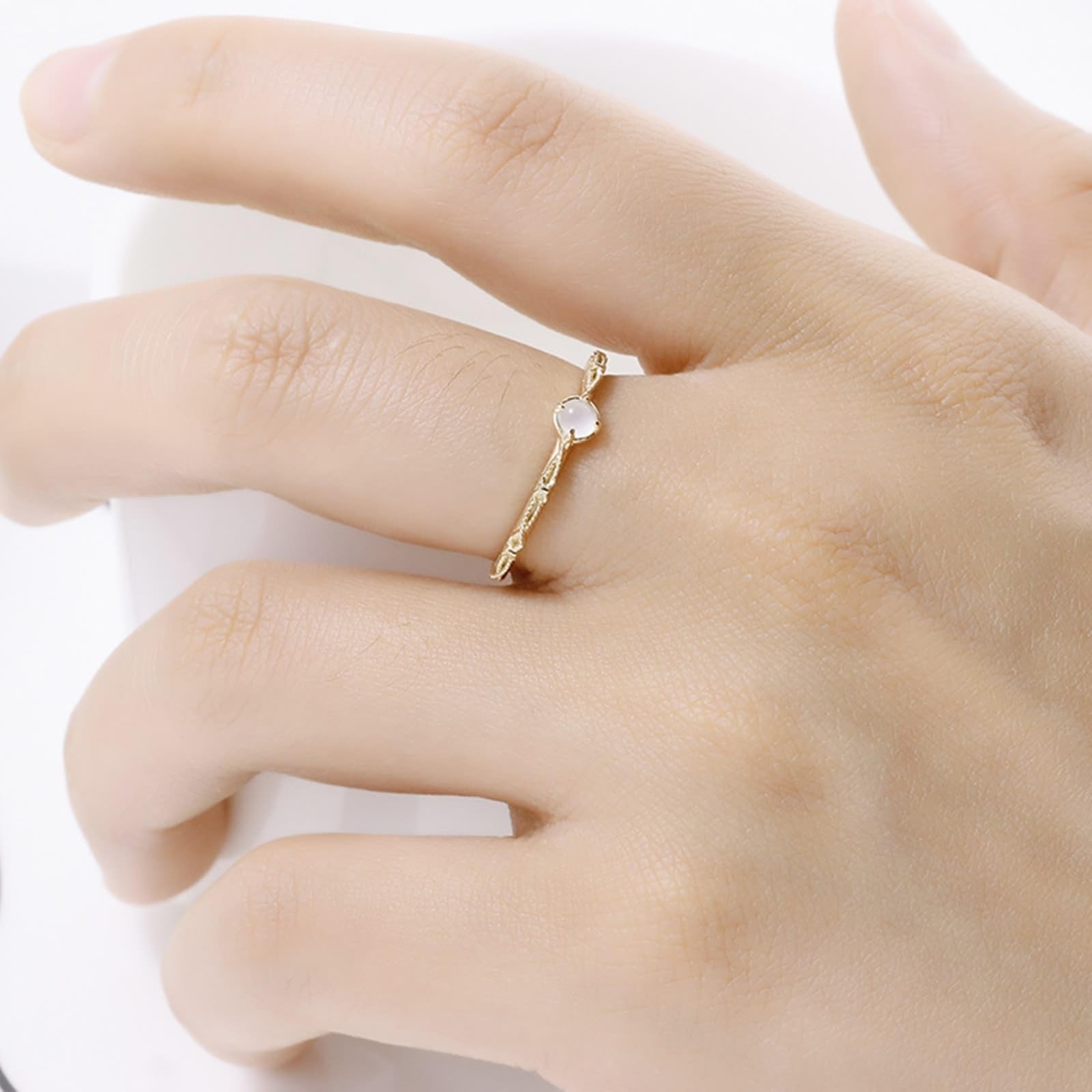 Anillo solitario Au 375/585/750, oro auténtico con piedra lunar, alianzas de boda solitarias
