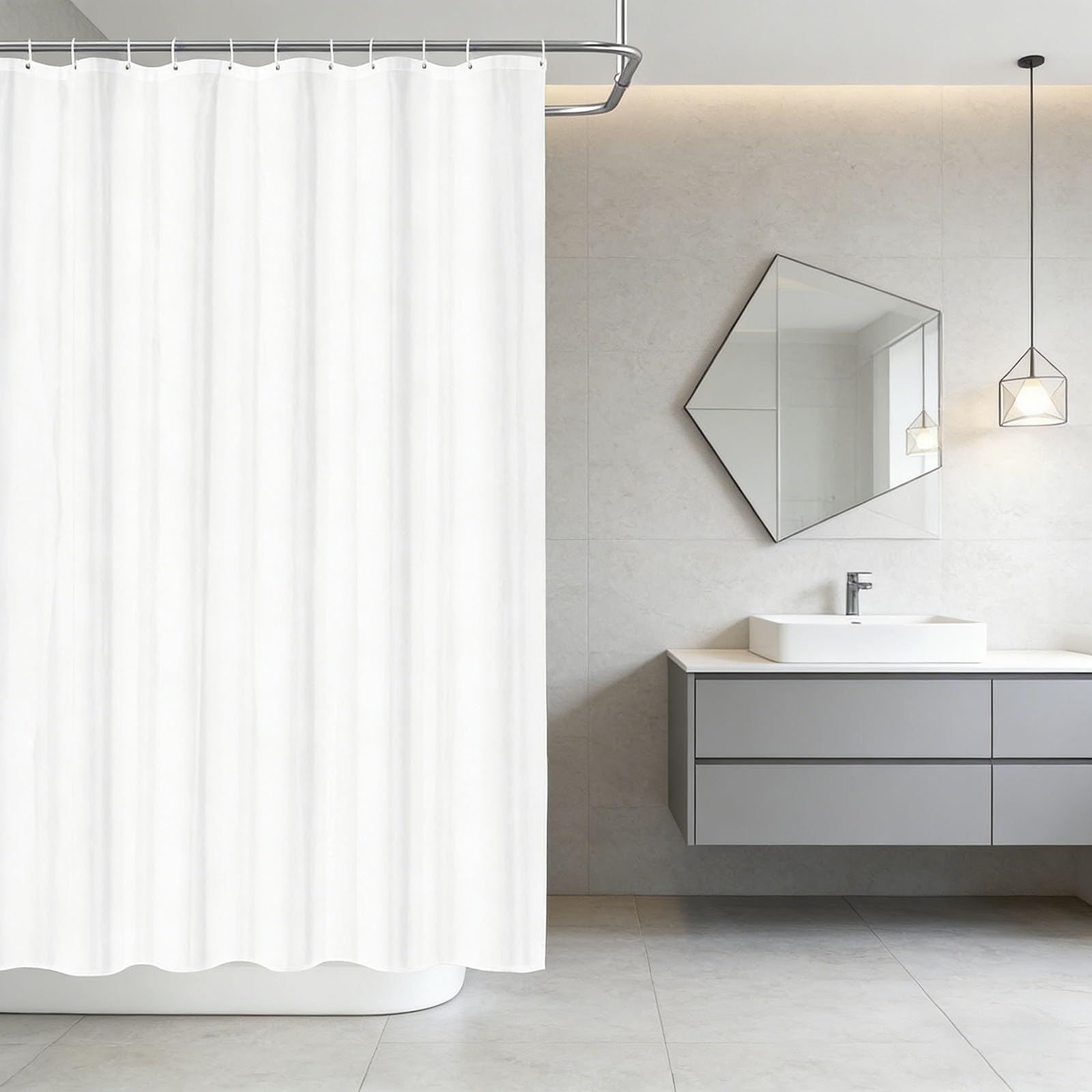 Rideau de douche 50x180 cm blanc imperméable pour baignoire sans perçage