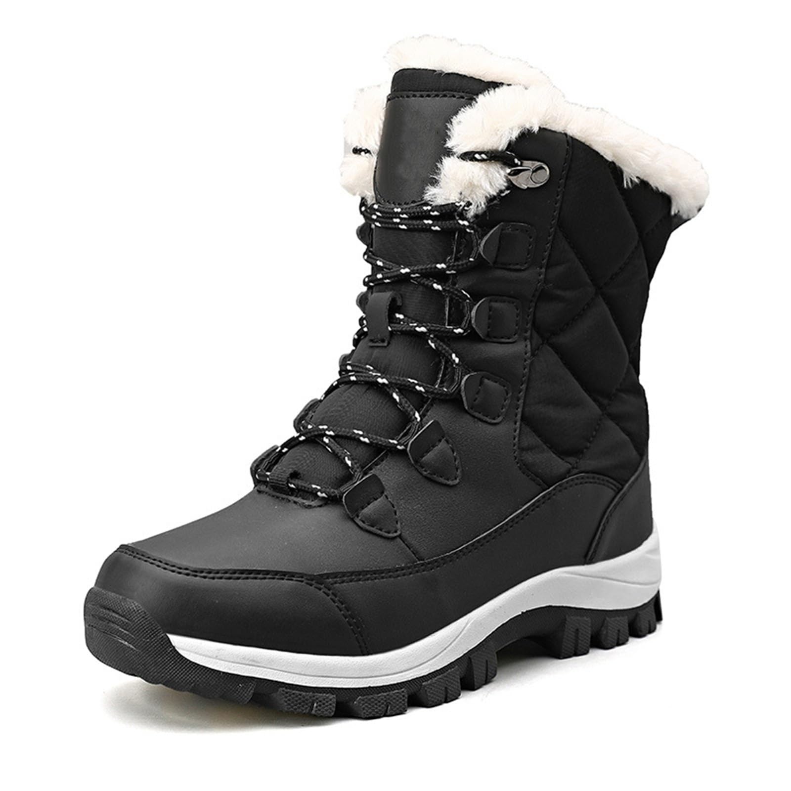 Womens Winter Snow Boots Waterproof Lightweight Warm Faux Fur Lined Mid-Calf Booties Shoes Walking Comfortable Hiking Tennis Furry