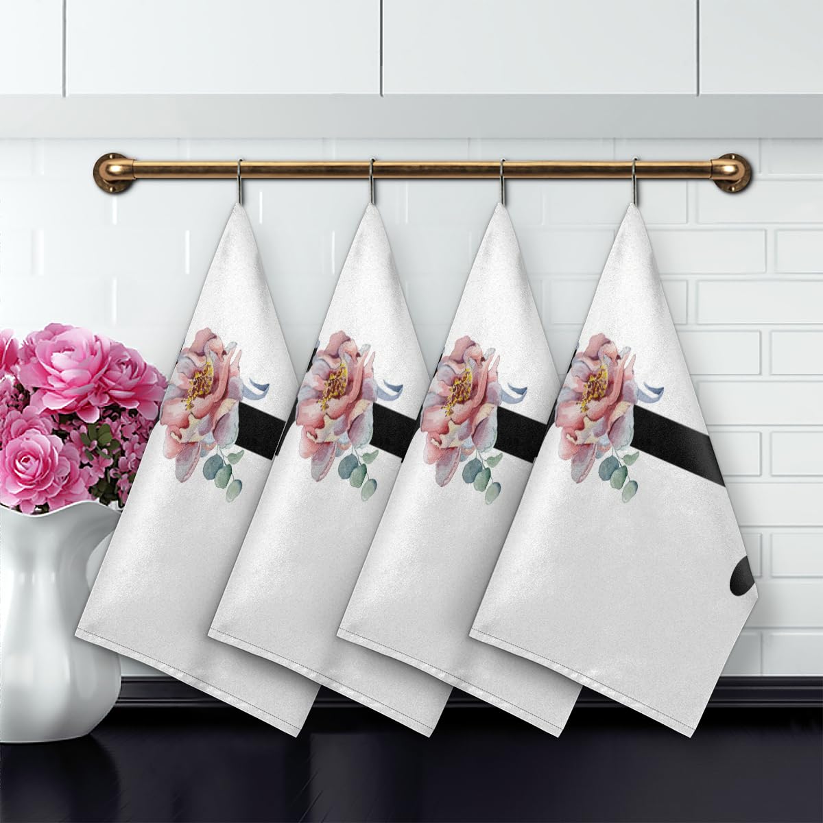 Set 2 Asciugamani Da Cucina Floreali Blu E Bianchi - Motivo Ortensia
