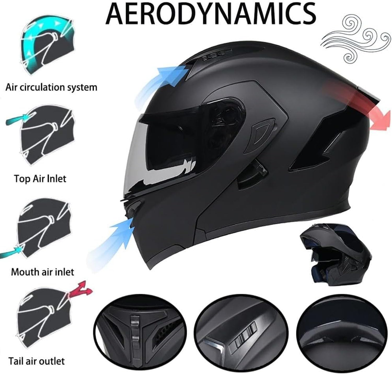 Motorradhelm mit Bluetooth Integralhelme Klapphelm DOTECE-geprüft mit HD Anti-Fog-Doppelvisier Klappbarer Modularer Motorrad Helme für Erwachsene Männer und Frauen