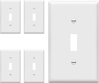 Enerlites 8811-W-5PCS Unbreakable Toggle Switch Wall Plates, 1-Gang Polycarbonate Thermoplastic, White 5-Pack - Heat & Fade Resistant