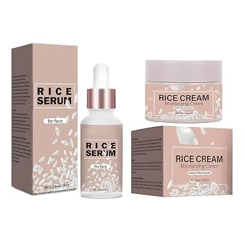 Rice Moisturizing Cream + Rice Extract Rice Serum for Face, Daily Hydrating Skin Care Set, Rice Facial Skin Care Routine Kit 2Pack, Lightweight Face Serum and Moisturizer