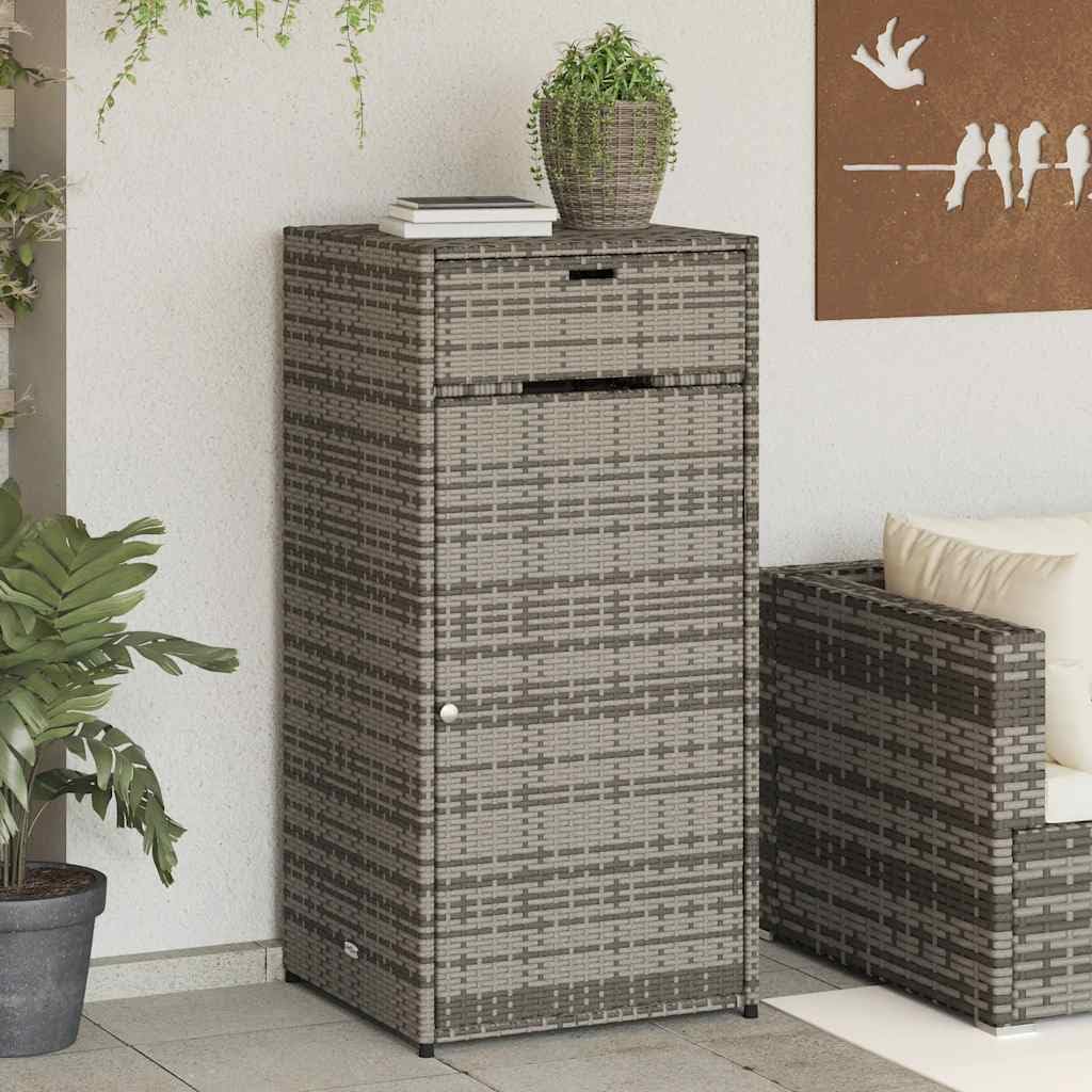 Armario de Almacenamiento de Jardín de Ratán Sintético - Resistente a la Intemperie - Armario con Interior Espacioso, Tiradores de Acero Inoxidable y Estructura de Acero (55 x 55 x 111 cm)