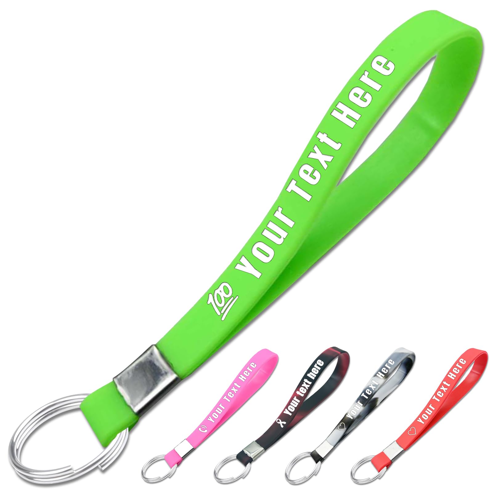 1pc to 500pcs Keychains, Customiz Silicone Bulk Keychains with Engraved Name and Logo, Personalized Rubber Keyrings for Party Favors, Green