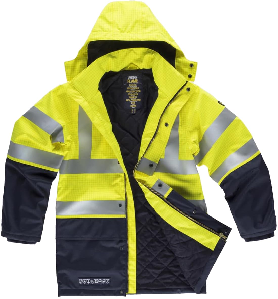 WORKTEAM Parka Ignífuga Alta Visibilidad, Antiestática con Protección Contra Soldadura, Arco Eléctrico, Ambientes Fríos, Lluvia y contra Productos Químicos. Waterproof. Unisex