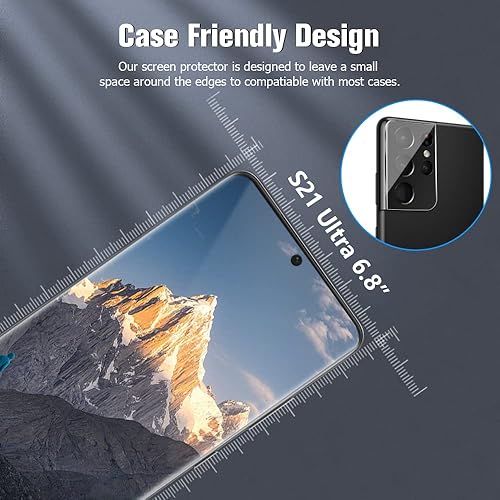 Miniatura 7 de Paquete de 2+2 Protector de pantalla para Galaxy S21 Ultra de vidrio templado + protector de lente de cámara dureza 9H huella digital compatible
