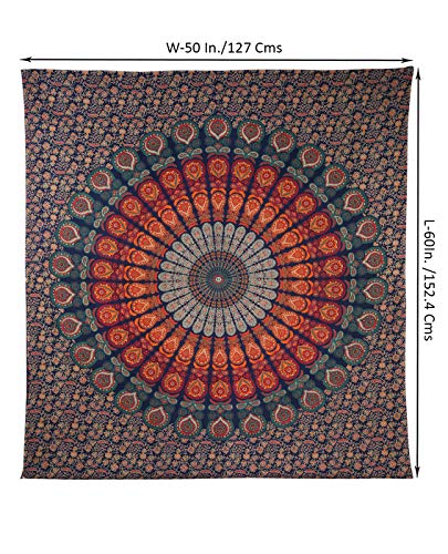Rajrang Bringing Rajasthan To You Mandala Wall Hanging Tapestry For Bedroom And Living Room Decor With Peacock Pattern Indian Boho Bohemian Small Tapestries (Golden Blue, 60X50 Inches) #TOP5