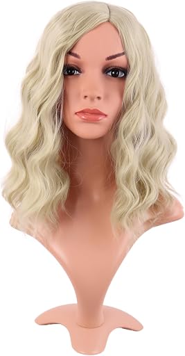 MapofBeauty 14 Inch/35 cm Bob Wavy Short Curly Body Wave Cosplay Anime Synthetic Hair Party Wig (Blonde)