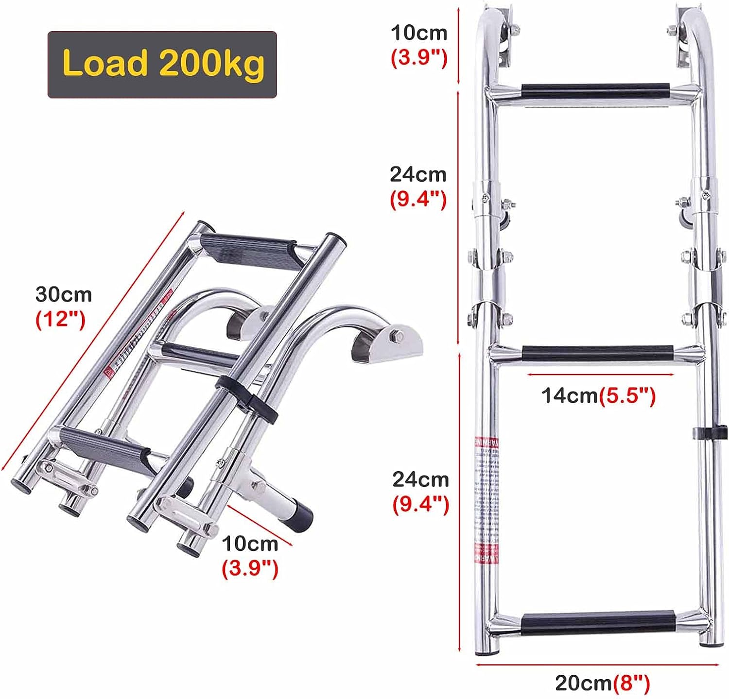 Stainless Steel Boat Ladder Swimming Pool Folding 3-Step Dock Boat Boarding Ladder for Side, Stainless Stern Mount Ladder for Marine Pontoon, Yacht & Fishing Boat, with Wide Tread & Flip-up