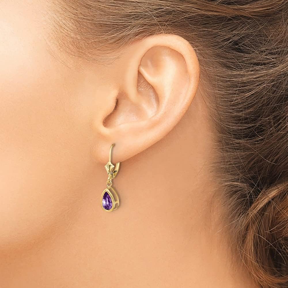 Diamond2Deal 14k Yellow Gold 8x5mm Amethyst Dangle Earrings (L- 1.02 in, W- 0.28 in)