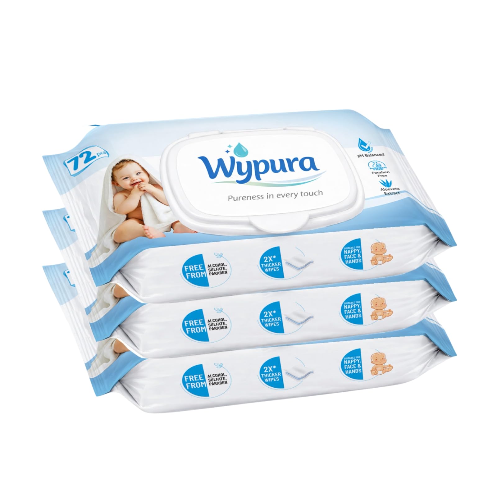 Paraben Free Baby Wipes Pack of 3 | 72 Wipes Each | Extra Soft Thick Wet Wipes | Aloe Vera & Vitamin E | Gentle Cleansing, Anti-Rash, pH Balanced-image-42