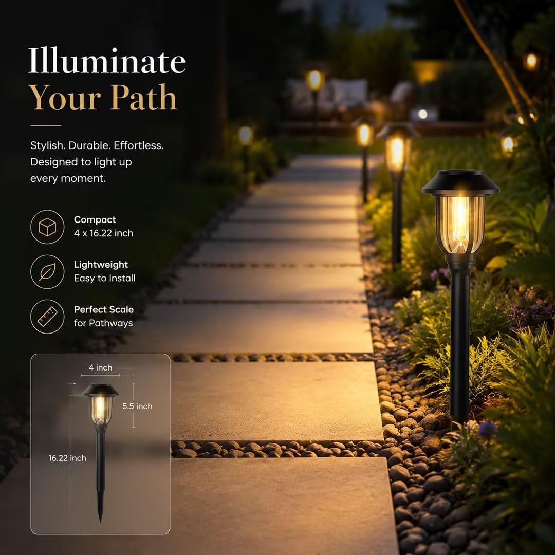 Paquete de 12 luces solares para exteriores, luces solares para caminos, color blanco cálido, impermeables, encendido/apagado automático, luces de jardín para patio, paisaje, pasarela, camino