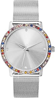 Damen Armbanduhr Set Silber Edelstahl Milanaise Mesh Armband mit Zirkonia Tennisarmband