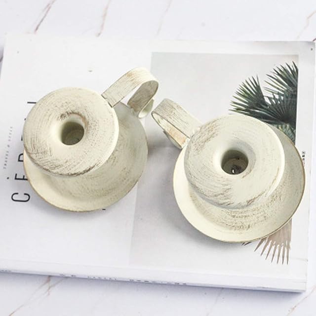 Cokritsm White Taper Candle stick Holders Matte Set of 2 Distressed Small Candle Holders for Dining Room Farmhouse Decoration Display, Dinner Candle Holder White Candle Sticks