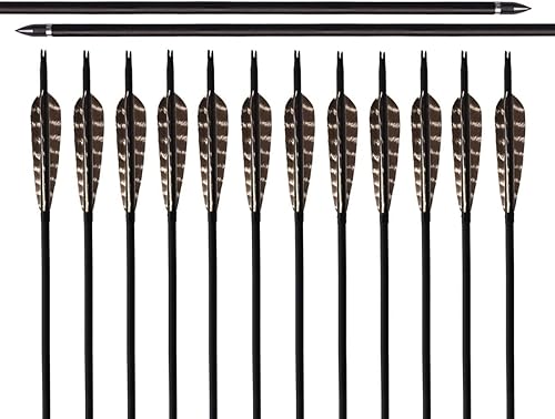 Miniatura 8 de 31Inch Carbon Arrow, Practice Hunting Arrows, Camo Turkey Feather Fletching, Arrows for Compound & Recurve Bow with Removable Tips Adjustable Nocks