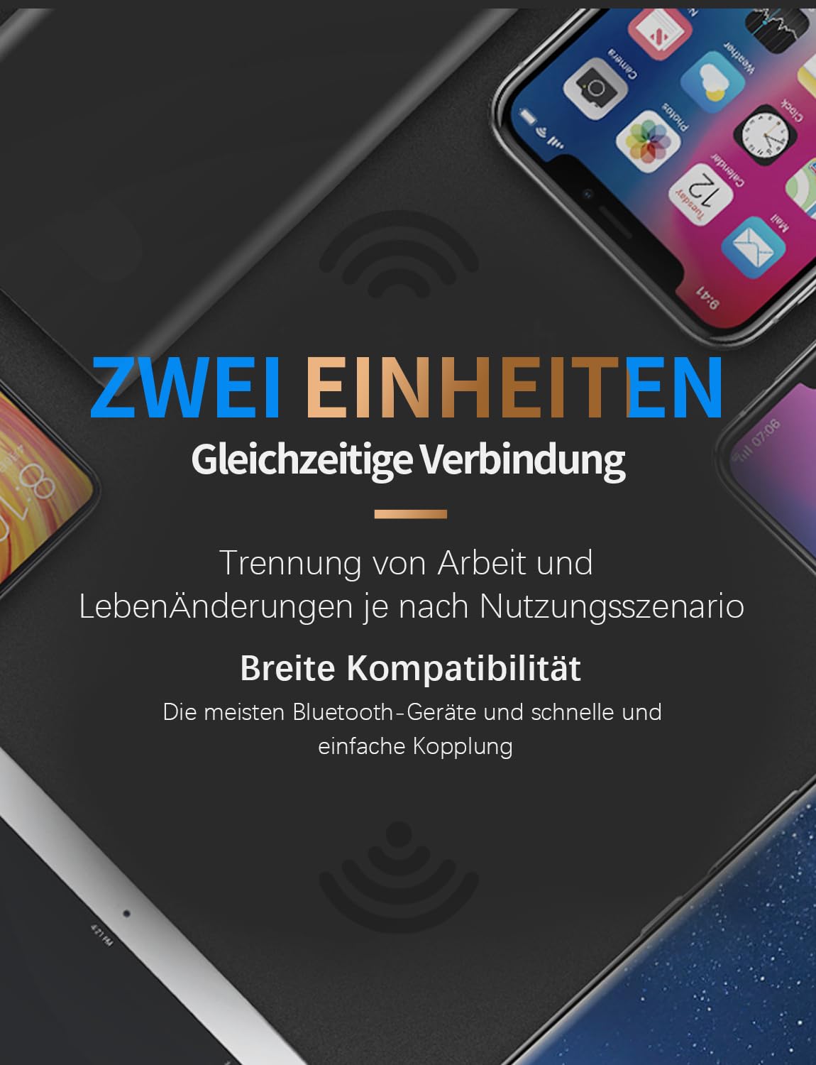 Headset Bluetooth 6.1 Kabellos Kopfhörer 24 Std Spielzeit mit CVC8.0 Dual Mikrofon und Mute Funktion Zwei-Geräte-Verbindung In Ear Kopfhörer Freisprech Handy Ohrhörer für Autofahren/Business/Büro
