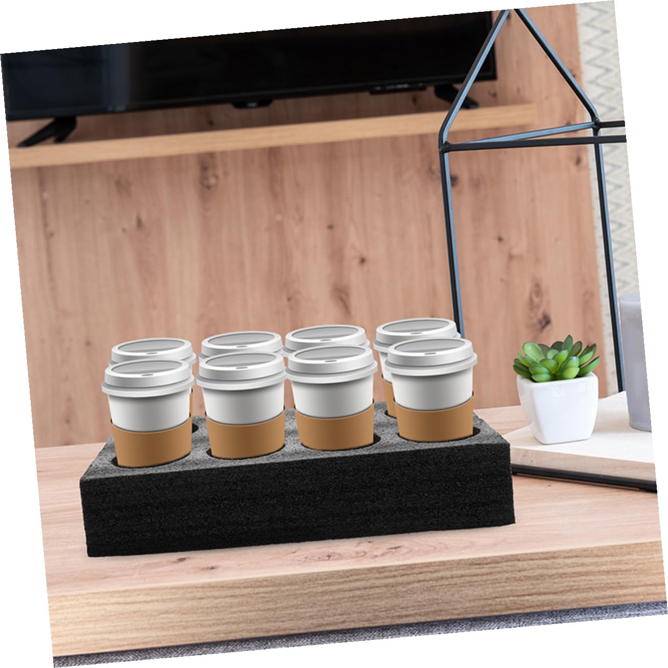 Porte-Gobelets à Emporter 8 Trous Lot de 2 Mousse Plateau de Transport pour Café Boissons Livraison Pique- Fête Support Stable pour Tasses