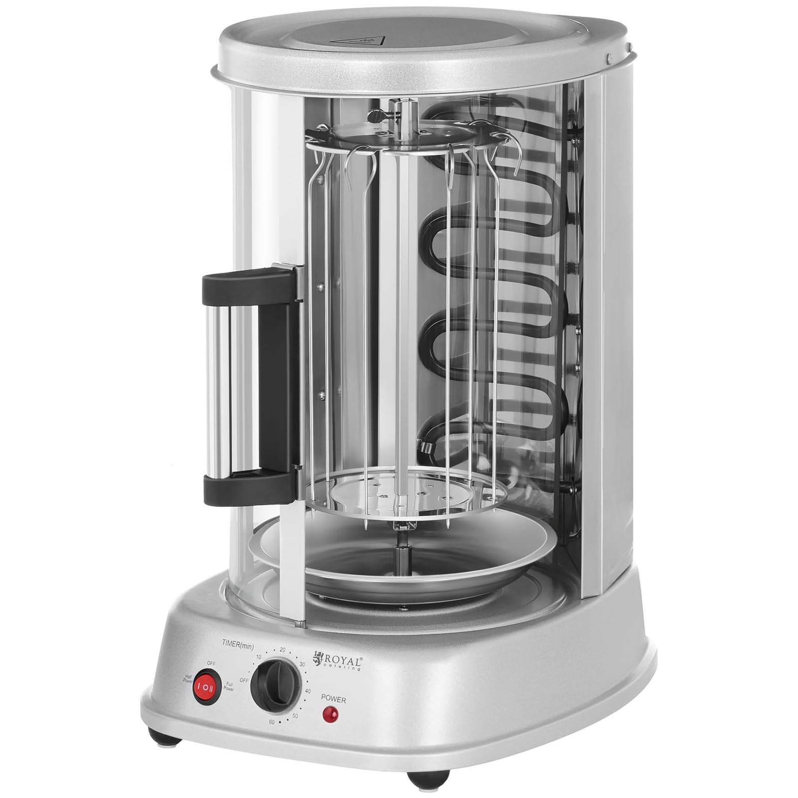 Royal Catering Rôtissoire Verticale Machine À Kébab Poulet Électrique Appareil Mini Machine Grill Rotatif RCGV-1400 (3-en-1, 1 500 W, 120 °C max., Minuterie 60 min, Nombreux Accessoires)