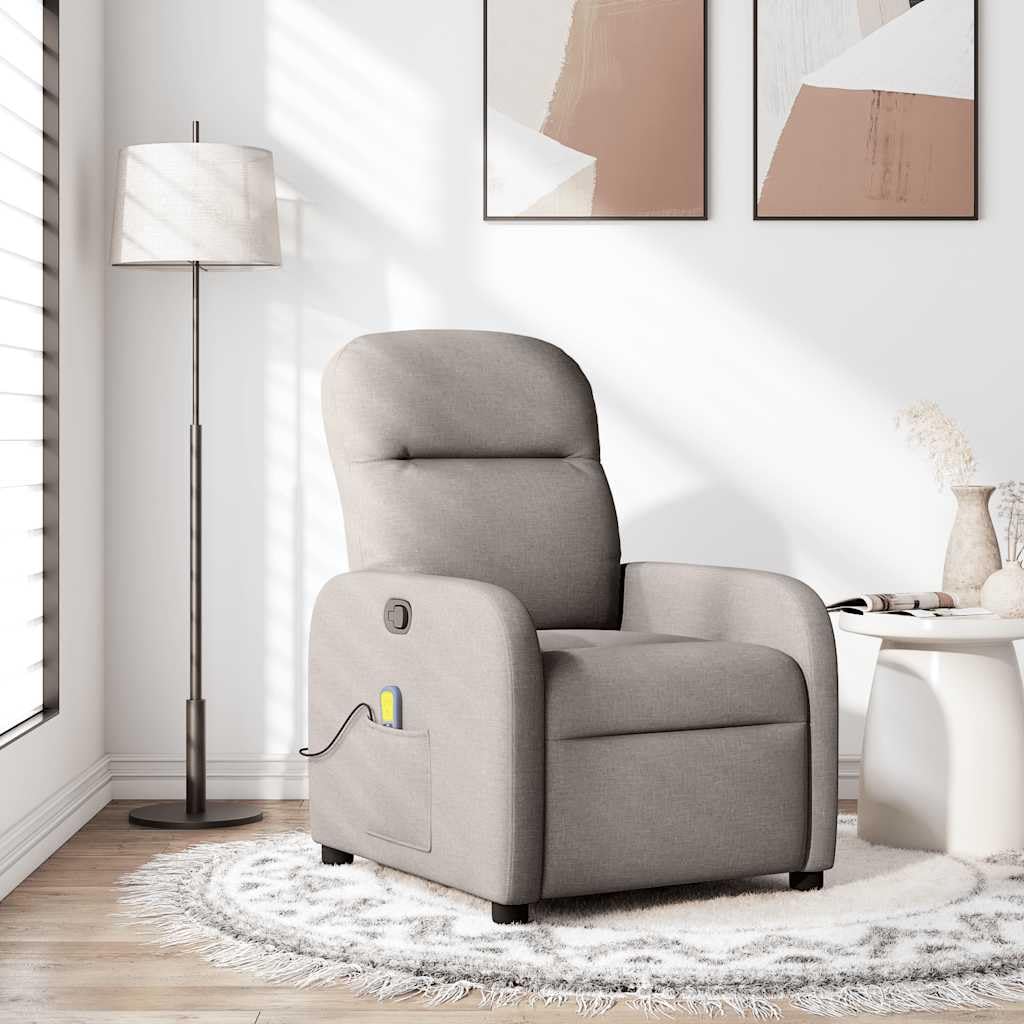 vidaXL Rozkładany fotel masujący, taupe, obity tkaniną