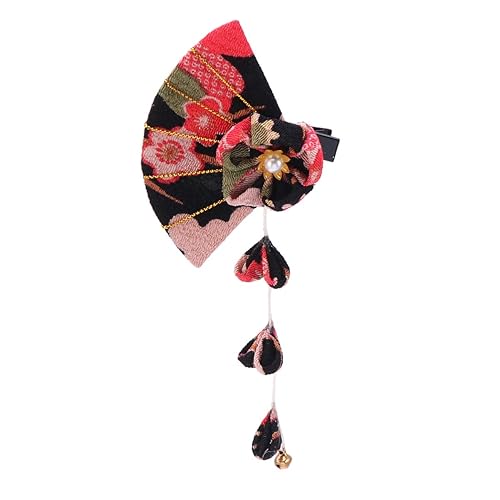 Miniatura 1 de Happyyami Horquilla de flor de estilo japonés hecha a mano borla tocado clip de pelo pasador para damas (negro)