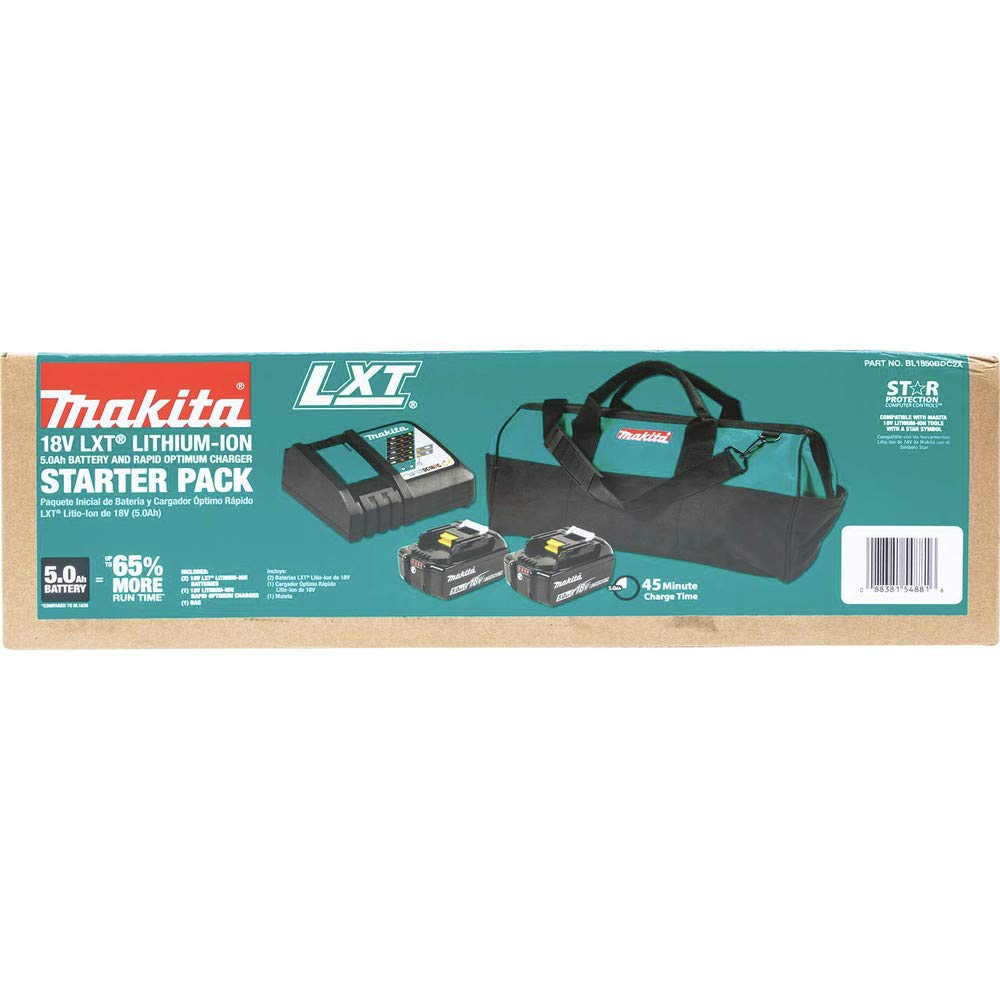 Makita BL1850BDC2X - Batería de iones de litio LXT® de 18 V y cargador óptimo rápido (5.0 Ah)